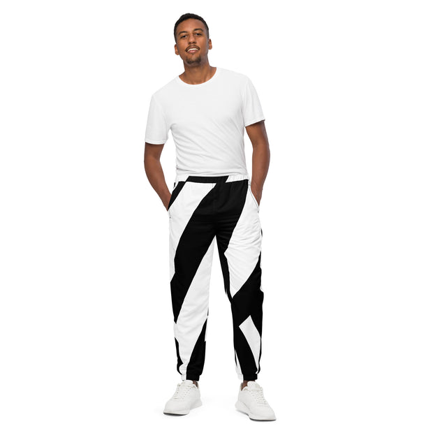 A pair of classic track pants displayed, showcasing their sporty design and comfortable fit, essential for casual and athletic wear
